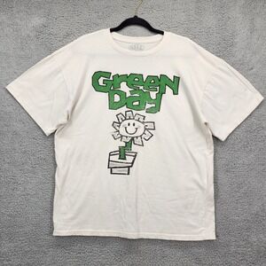 Green Day Kerplunk SM/MD Cream Graphic Print Flower Punk Rock Band Tee Oversized